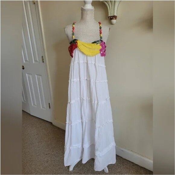 Farm Rio Pure White Fruits Richelieu Maxi Dress size XS - Picture 4 of 9